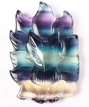 Colorful 2.0" Fluorite Crystal Fox Pendant, Crystal Healing