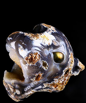 Huge 7.0" Agate geode Crystal Leopard Head Sculpture, Labradorite Eyes
