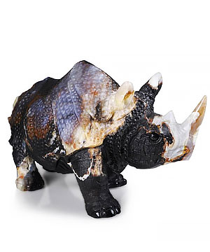 Giant 10.5" Black Zebra Agate Crystal Rhinoceros Sculpture, Crystal Healing