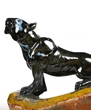 Huge 7.3" Black Zebra Agate Carved Crystal Leopard Sculpture, Crystal Healing