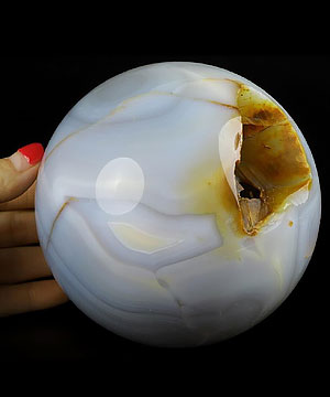 Geode Huge 4.5" Gray & White Agate Carved Crystal Sphere, Crystal Healing