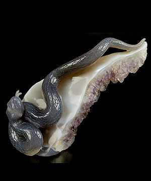 7.3" Amethyst & Agate Carved Crystal Snake, Realistic, Crystal Healing