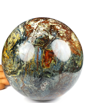 5.6" Blue, Gold & Red Pietersite Carved Crystal Sphere, Crystal Healing