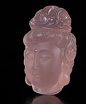 Nice 2.2" Rose Quartz Carved Kwan-yin Crystal Pendant, Crystal Healing