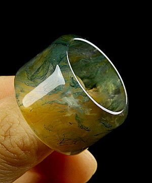 Inside Diameter11 (22 mm) Green Moss Agate Carved Crystal Ring, Crystal Healing