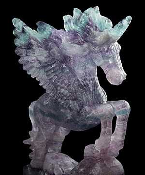 New! 7.3" Fluorite Carved Crystal Pegasus Sculpture, Crystal Healing
