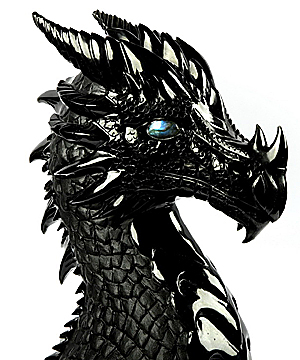 Awesome 8.4" Black Obsidian Carved Crystal Dragon With Labradorite Eye Sculpture, Crystal Healing