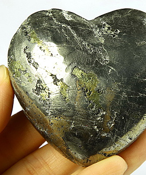 2.4" Pyrite Carved Crystal Heart, Crystal Healing
