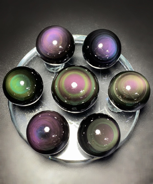 Seven Star Array 1.5" Rainbow Obsidian Carved Crystal Spheres, Crystal Healing