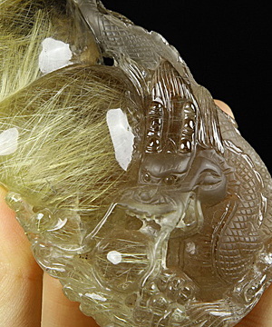 Awesome 4.7" Rutilated Quartz Rock Crystal Carved Crystal Dragon Sculpture, Crystal Healing