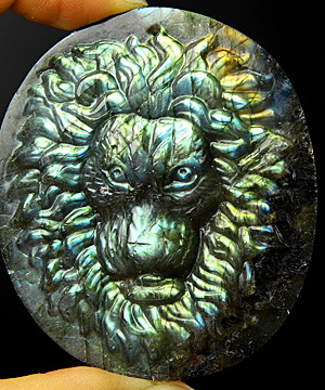 Flash 2.4" Labradorite Carved Lion Crystal Pendant, Crystal Healing