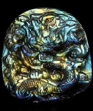 Flash 1.7" Labradorite Carved Dragon Crystal Pendant Sculpture, Crystal Healing