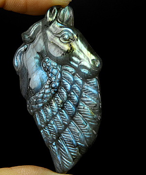 Flash 2.2" Labradorite Carved Horse Crystal Pendant, Crystal Healing