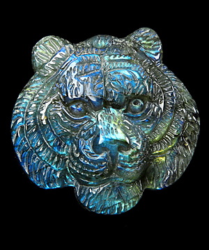 Flash 1.6" Labradorite Carved Crystal Tiger Pendant, Crystal Healing