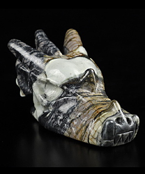 2.5" Picasso Jasper Carved Crystal Dragon Skull, Crystal Healing