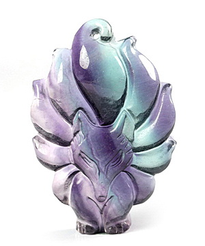 1.8" Fluorite Carved Crystal Fox Pendant, Realistic, Crystal Healing