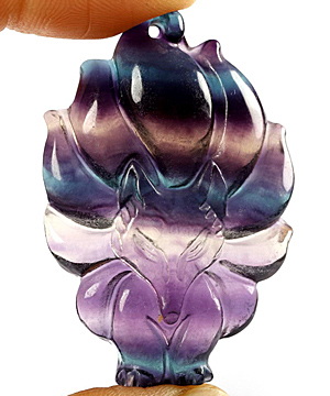 1.7" Fluorite Carved Crystal Fox Pendant, Realistic, Crystal Healing