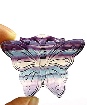 1.6" Fluorite Carved Crystal Butterfly Pendant, Realistic, Crystal Healing