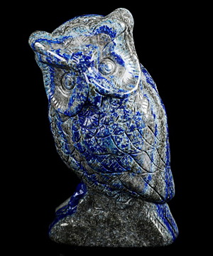 4.4" Lapis Lazuli Carved Crystal Owl Sculpture, Crystal Healing