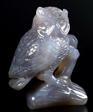 4.5" Agate Geode Carved Crystal Owl Sculpture, Crystal Healing