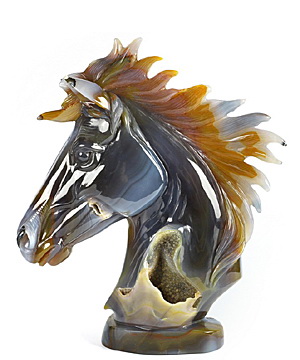 9.7" Agate Geode Carved Crystal Horse Sculpture, Realistic, Crystal Healing