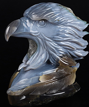 6.7" Agate Geode Carved Crystal Eagle Sculpture, Realistic