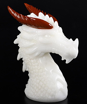 5.9" White Jade & Red Jasper Carved Crystal Dragon Sculpture, Crystal Healing