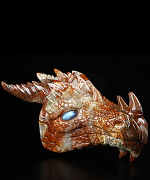 Nice! 6.5" Red Crazy Lace Agate Carved Crystal Dragon Sculpture, Crystal Healing