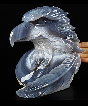 AMAZING 7.7" Gray & White Agate Carved Crystal Eagle Sculpture, Realistic, Crystal Healing