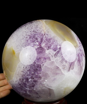 Huge 6.3" Amethyst & Agate Geode Carved Crystal Sphere, Crystal Healing
