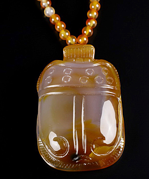 2.7" Carnelian Carved pendant Crystal Scarab Necklace, Realistic, Crystal Healing