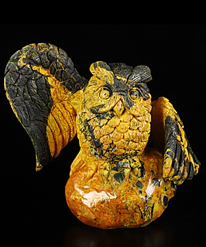 AMAZING 4.8" Bumble Bee Jasper Carved Crystal Owl Sculpture,Realistic, Crystal Healing