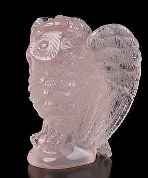2.0" Rose Quartz Carved Crystal Owl, Realistic, Crystal Healing