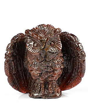 1.9" Garnet Carved Crystal Owl, Realistic, Crystal Healing