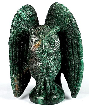 3.7" Chlorite Schist Carved Crystal Owl, Realistic, Crystal Healing