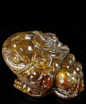 3.7" Gold & Red Pietersite Carved Crystal Toad Sculpture, Realistic