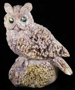 Awesome 7.5" Purple Grape Agate Carved Crystal Owl with Labradorite eye, Realistic, Crystal Healing