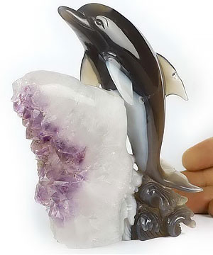 5.1" Amethyst & Agate Carved Crystal dolphin