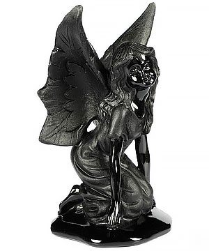 Lovely 4.7" Black Obsidian Carved Crystal angel Sculpture, Realistic, Crystal Healing
