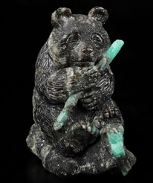 3.5" Emerald Carved Crystal Panda Sculpture, Realistic