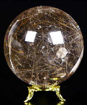 Gemstone 3.0" Rutilated Quartz Rock Crystal Sphere, Crystal Ball
