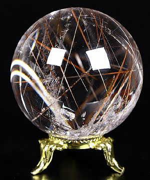 Gemstone 2.2" Rutilated Quartz Rock Crystal Sphere, Crystal Ball