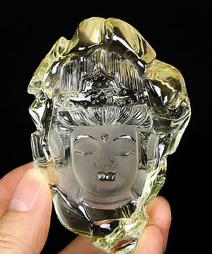 Clear Gemtone 3.3" Citrine Carved Crystal Kwan-yin Sculpture