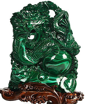 AMAZING 16.5" Malachite Carved Crystal Dragon Sculpture, Crystal Healing