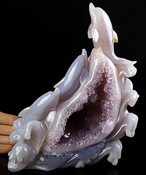 AMAZING 8.2" Agate Amethyst Geode Carved Crystal Dolphins, Crystal Healing