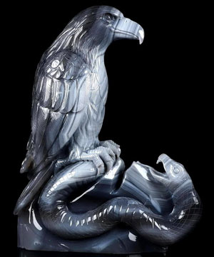 Amaizng Giant 10.3" Gray & White Agate Carved Crystal Eagle with Snake, Crystal Healing