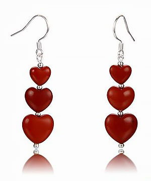 Red Jasper Carved Crystal three Hearts Earrings