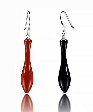 Black Onyx & Red Jasper Carved Crystal Vase Earrings