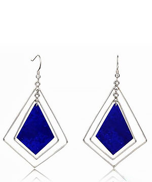 Lapis Lazuli Carved Crystal Earrings with Sterling Silver