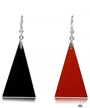 Red Jasper & Black Obsidian Carved Crystal Earrings, with Sterling Silver